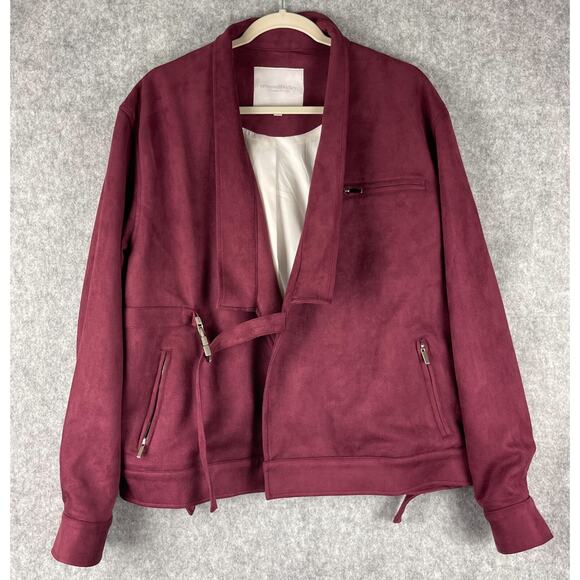 Cromwell Valley Jackets & Blazers - Cromwell Valley Faux Suede Moto Jacket Womens Large Burgundy Embroidered Stretch